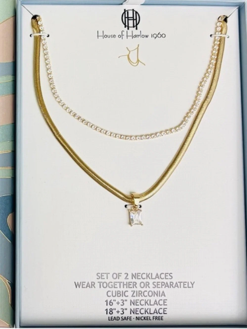 NWT ⚜️💎⚜️ House of Harlow 1960 Gorgeous Set of 2 Necklaces with Cubic Zirconia